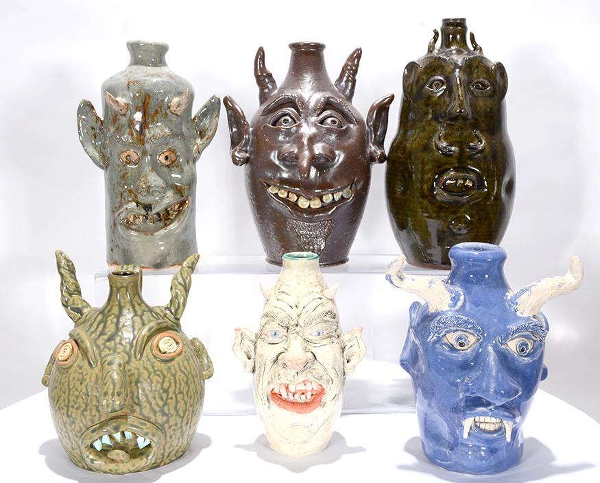 Six Devil Face Jugs. (1 of 2)