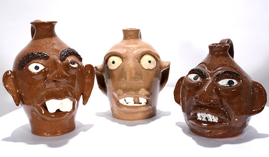 Albright, Warfield, J. Meaders. 3 Face Jugs. (1 of 2)