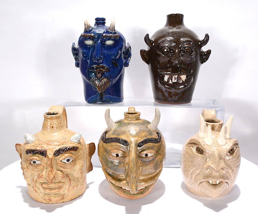 Five Devil Face Jugs. (1 of 2)