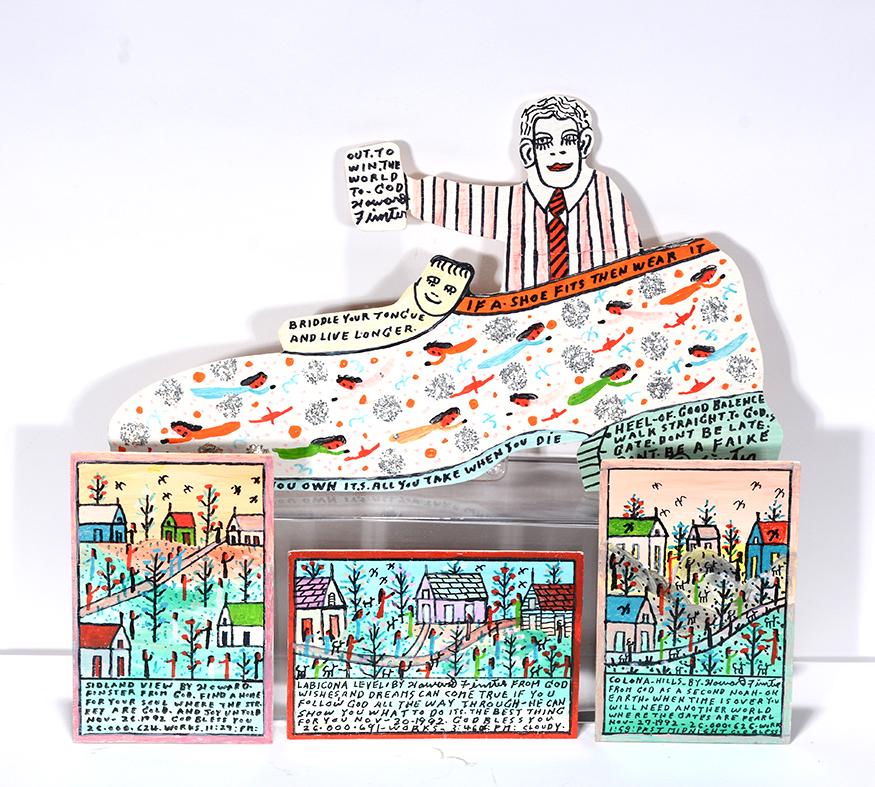 Howard Finster. Howard In A Shoe & 3 Small Works. (1 of 2)