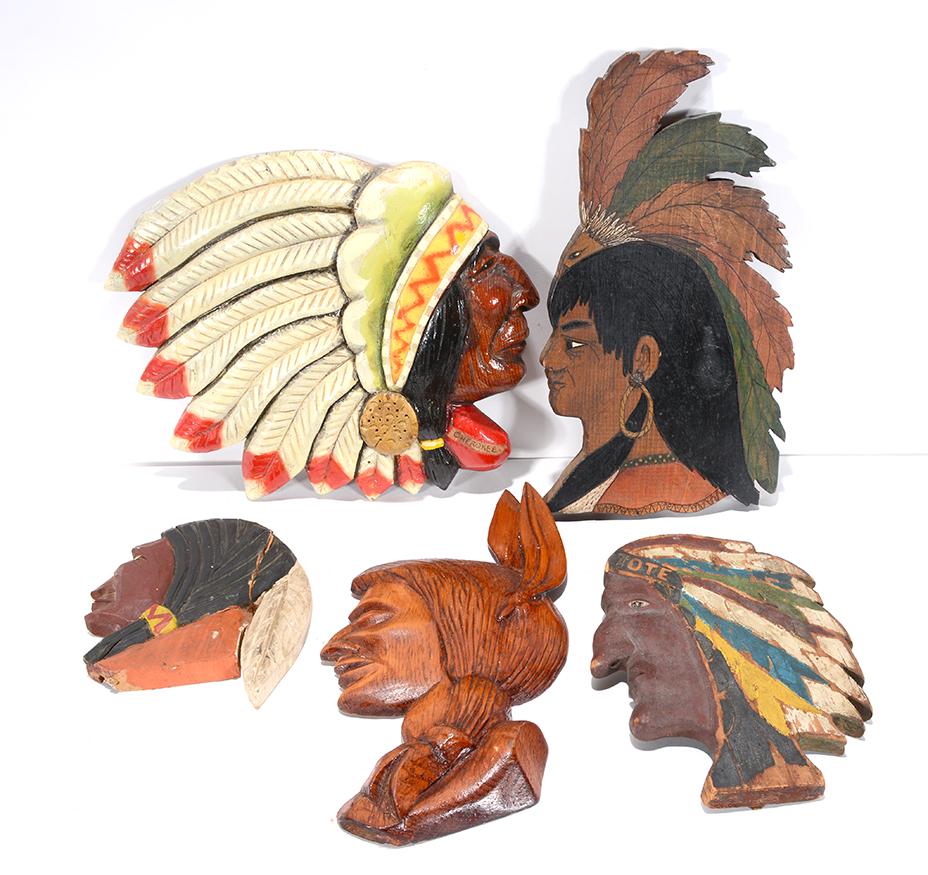 Stylized Carved Painted Indian Head