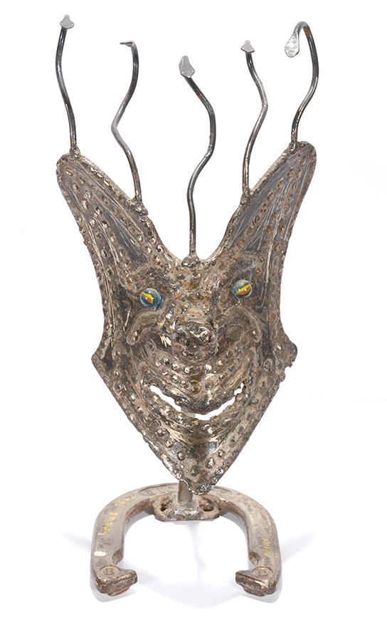 J.M Hutson. Medusa.: J.M Hutson. Medusa. 1996. Signed, dated and titled. Metal farm tool construction. Excellent condition. 19" x 9" x 8". Est. $100-200. Ship: $55