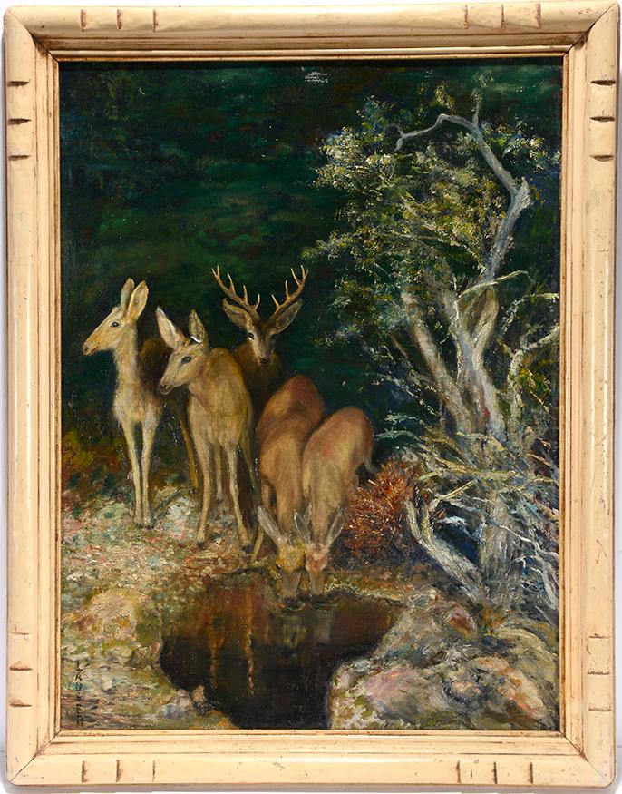 Langer. Deer At The Drinking Hole. (1 of 4)