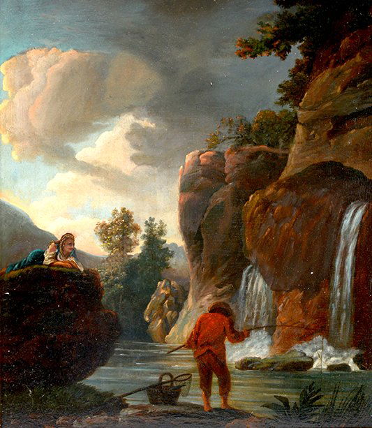 Anonymous. Man Fishes Near Waterfall. (1 of 8)