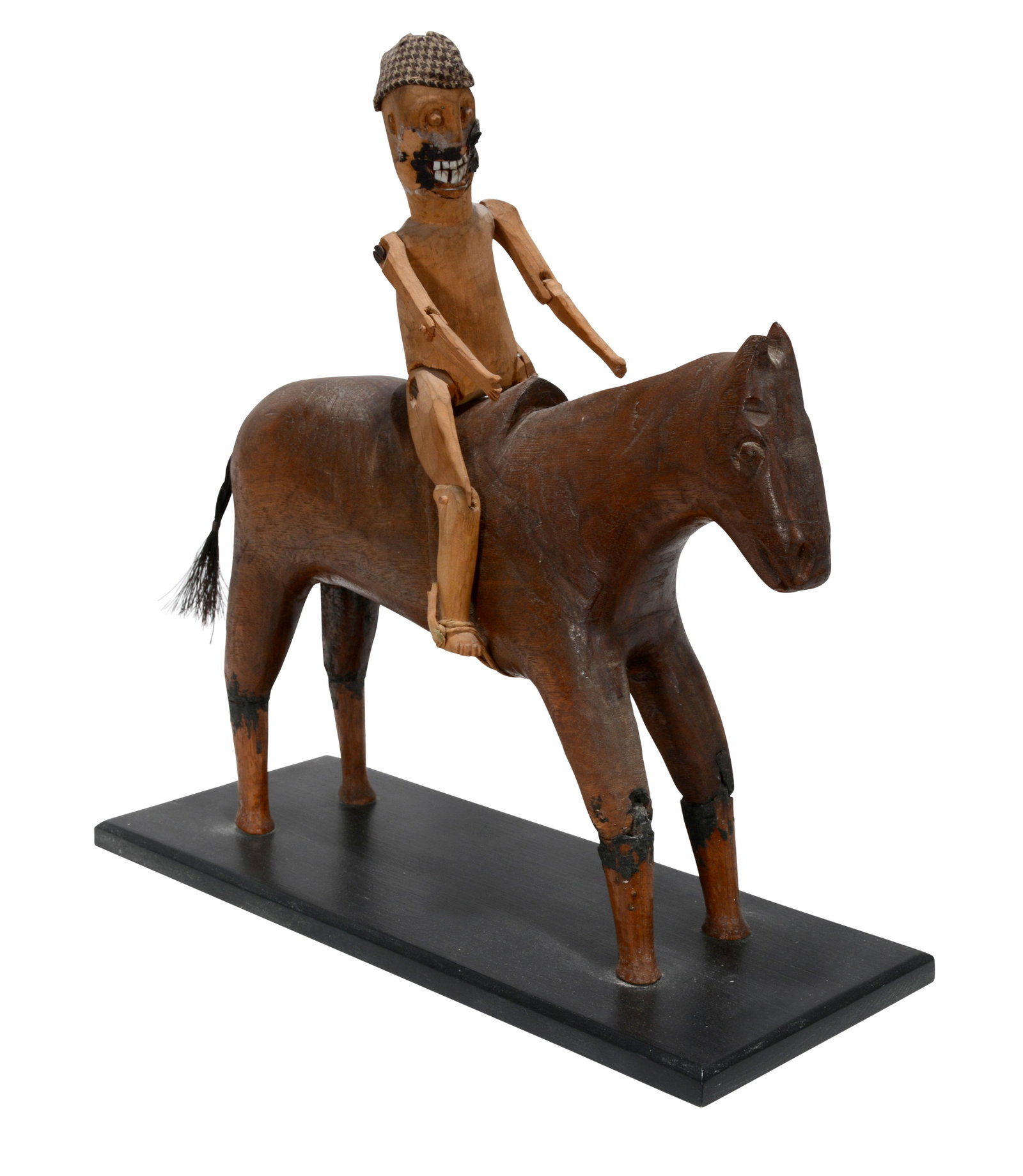 Willie Osley, KY Attrib. Man On Horse.: Willie Osley, KY (Attributed). Man On Horse. c. 1973. Not signed or dated. Carved and stained wood with mixed media. Great condition. 14” x 14”x 5”. Est. $200-400. Ship:$55