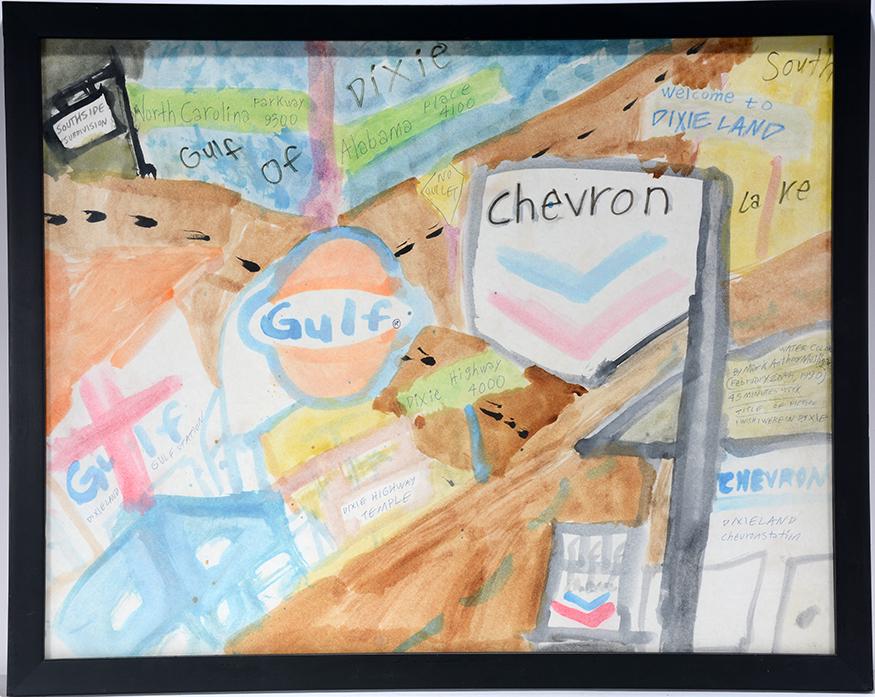 Mark Anthony Mulligan. Dixie.: Mark Anthony Mulligan. I Wish I Were In Dixie. 1990. Signed, dated and titled. Watercolor on paper. Some fading, otherwise good condition. 30”w x 24”h with frame. Provenance: The personal 