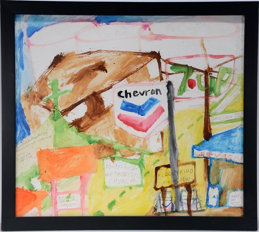 Mark Anthony Mulligan. Kloony Kid Subdivision.: Mark Anthony Mulligan. Kloony Kid Subdivision. 1990. Signed, dated and titled. Watercolor on paper. Some fading, otherwise good condition. 22” w x 21” h with frame. Provenance: The persona