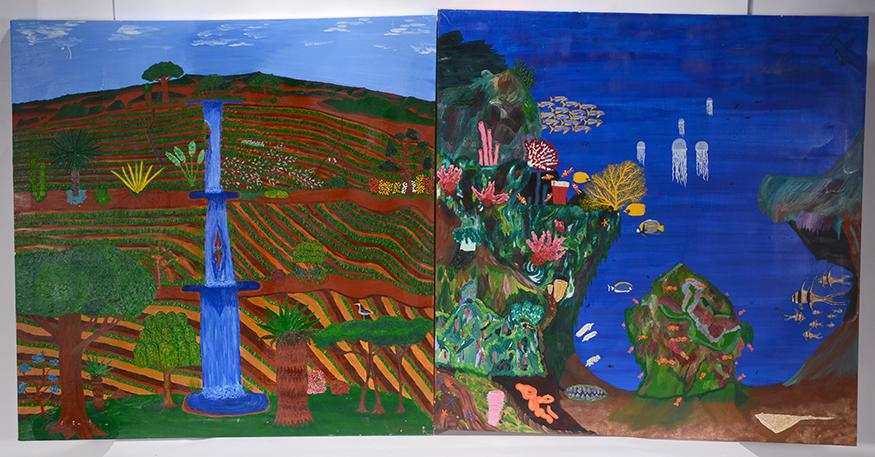 Robert Ridgeway. Landscape & Ocean.: Robert Ridgeway. Landscape With Water & Ocean Scenes. 2004. Signed and dated. Oil on canvas. Paint rubs, otherwise good to fair condition. 36” w x 36”h each. Provenance: The Mobile Museum.