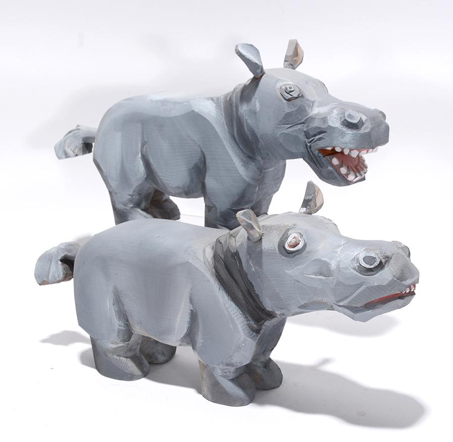 Pair of Carved Hippos. (1 of 1)