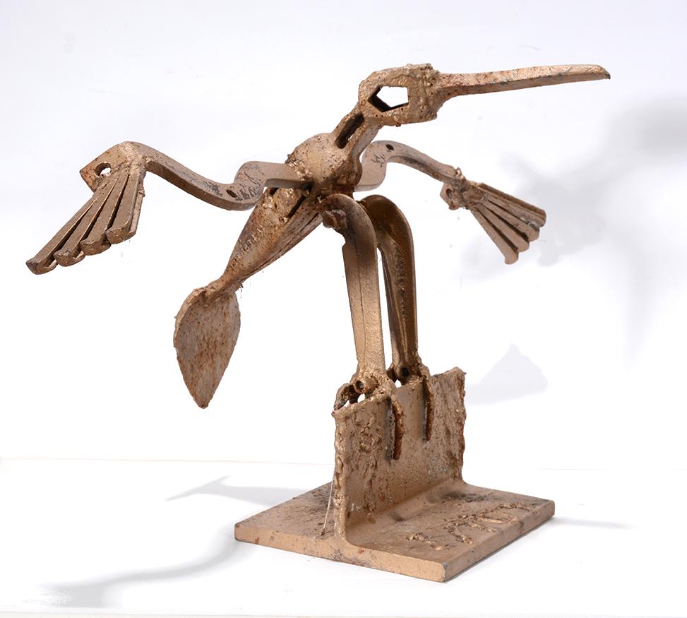 Golden Hummingbird.: Unknown Artist. Golden Hummingbird. Initialed. Welded farm tools and paint. Good condition. 26”x 16”h x 13”. Est. $100-200. Ship: $125