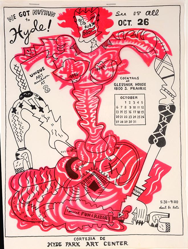 Karl Wirsum. Art Auction Flyer Hyde Park. (1 of 2)