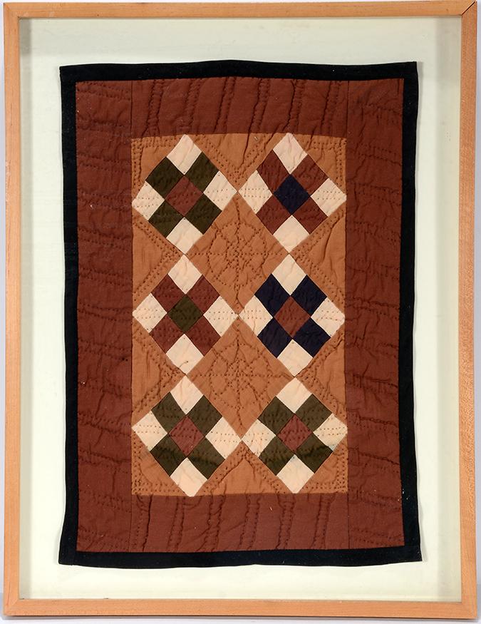 Amish. Framed Brown Diamond Doll Quilt. (1 of 1)