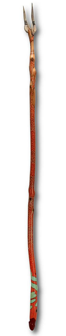 Thomas Goyla. Powerstick Fertility.: Thomas Goyla. Powerstick (Fertility). 1982. Signed, dated and titled toward top. Wood, spray/brush enamel, deer antler. 79.5" h x 4" x 3". Est. $100-200. Ship: $100