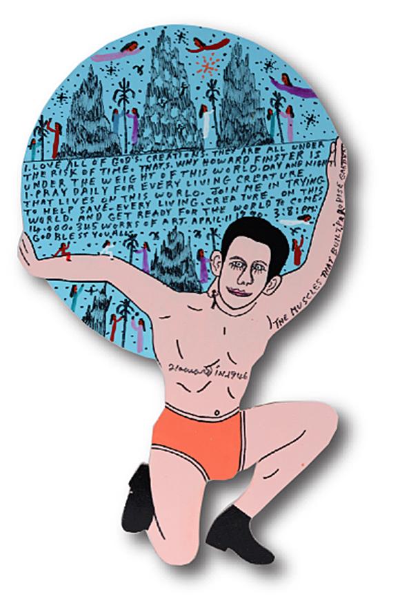 Howard Finster. Howard In 1946.: Howard Finster. Howard In 1946. 1990. #14,345. Signed, dated, titled and numbered. Paint and marker on cut out board. Excellent condition. 10" x 16". Est. $800-1,200. Ship: $45