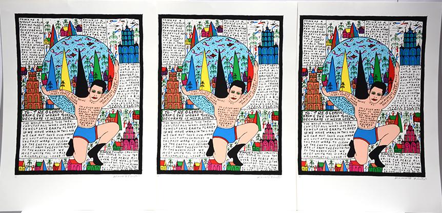 Howard Finster. Howard Holding Up World. (1 of 3)