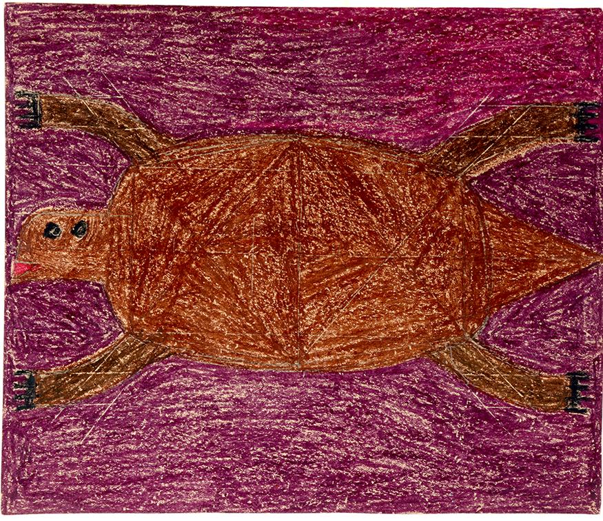 Eddie Arning. Turtle.: Eddie Arning. Turtle. Not signed. Crayon on paper. Excellent condition. Image is 13.5" w x 11.5" h. Frame is 19" w x 17" h. Est. $300-500. Ship: $45