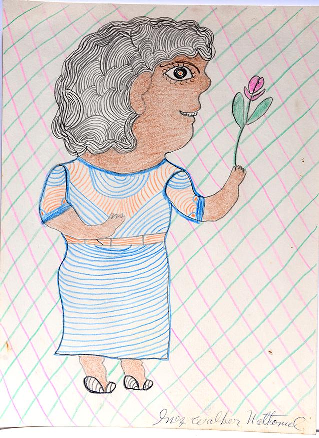 Inez Nathaniel Walker. Girl With Flower.: Inez Nathaniel Walker. Girl With Flower. Signed. Colored pencil on paper. Excellent condition. 9" w x 12" h. Est. $200-300. Ship: $35