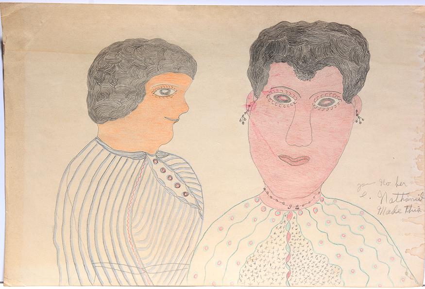 Inez Nathaniel Walker. You No Her (sic).: Inez Nathaniel Walker. You No Her (sic). Signed and titled. Colored pencil on paper. Minor staining, otherwise good condition. 18" w x 12" h. Est. $200-300. Ship: $45