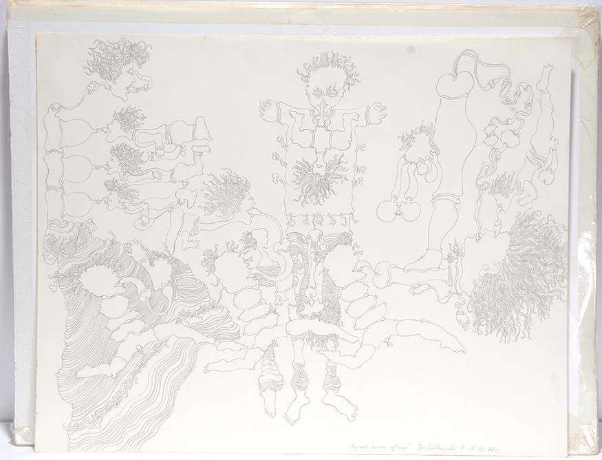 Jan Dobkowski. Erotic Line Drawing.: Jan Dobkowski. Erotic Line Drawing. 1972. Signed, dated and titled. Graphite on paper. Great condition. 24" w x 19" h. Est. $200-400. Ship: $45