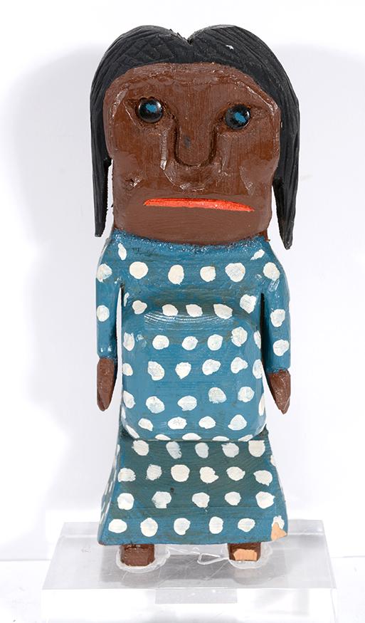 Marvin Schmidt. Pregnant Woman.: Marvin Schmidt. Pregnant Woman. 1983. Painted scrap wood. 10.5" x 3" x 5". Chipped foot and corner of dress, otherwise good condition. Est. $50-75. Ship: $35