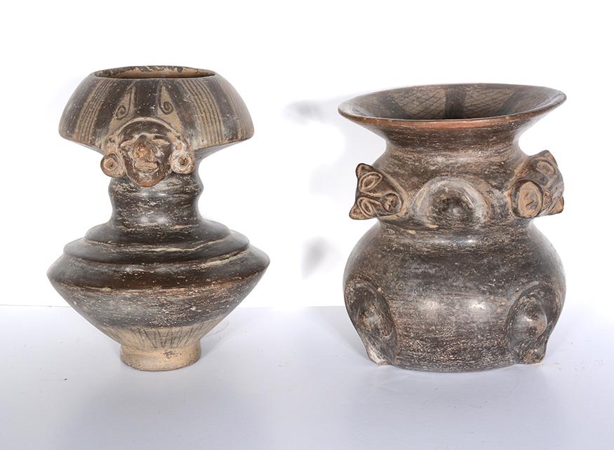 Vases With Animal & Human Faces.: Unknown Decorated Vases With Animal & Human Faces. Good to great condition. Average size is 8.5" h. Est. $100-200. Ship: $55