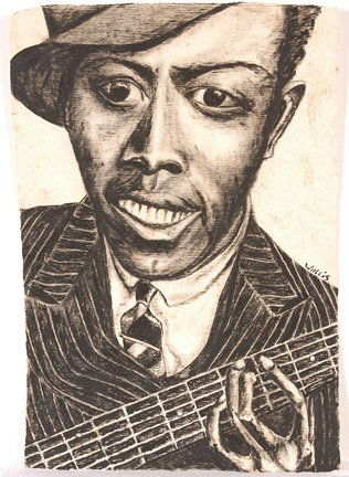 Josephine Wallis, Robert Johnson.: Charcoal on hand made, off-white paper. Signed. 1999. 16" w x 22.5" h. Unframed. Excellent condition. Provenance: Barbara Louviere. Est. $200-400. Ship: $25