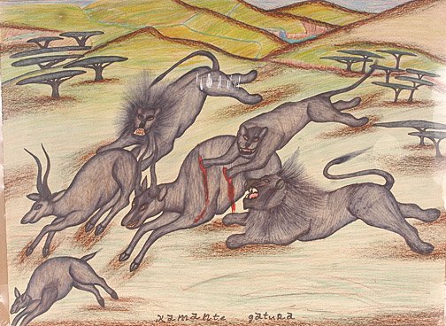 Kamante Gatura, Lions Chasing Gazelles.