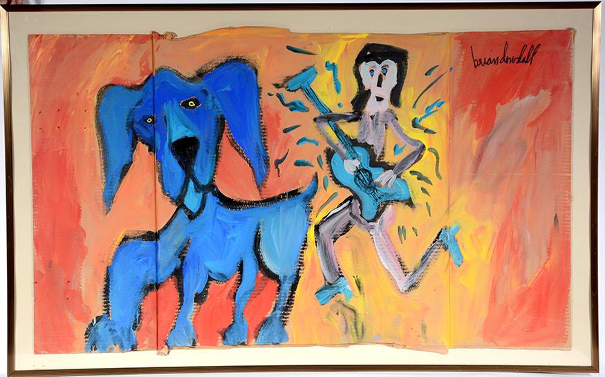 Brian Dowdall. Lg Blue Dog With Elvis. (1 of 3)