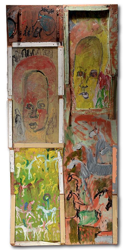 Purvis Young. Portraits On Lg Folding Door. (1 of 3)