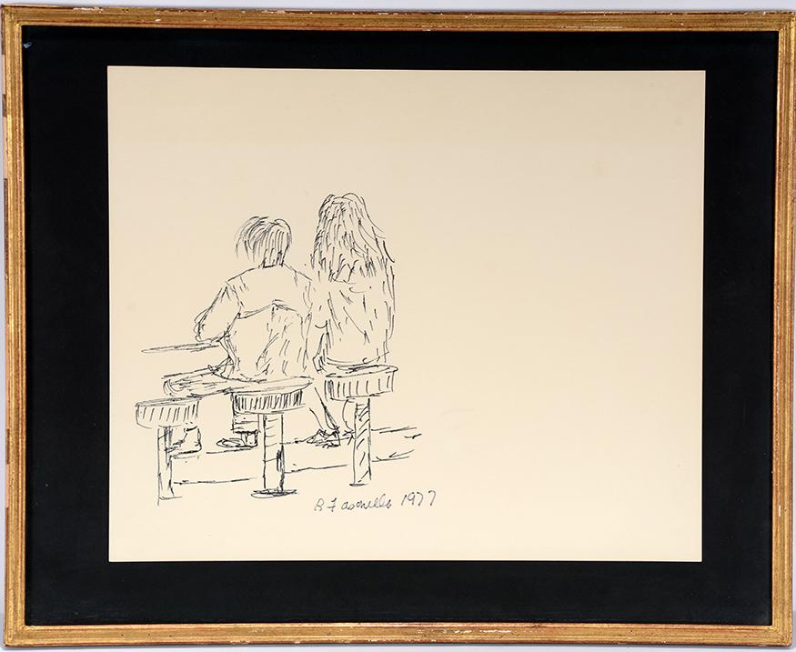 Ralph Fasanella. Couple Stools Sketch. (1 of 3)