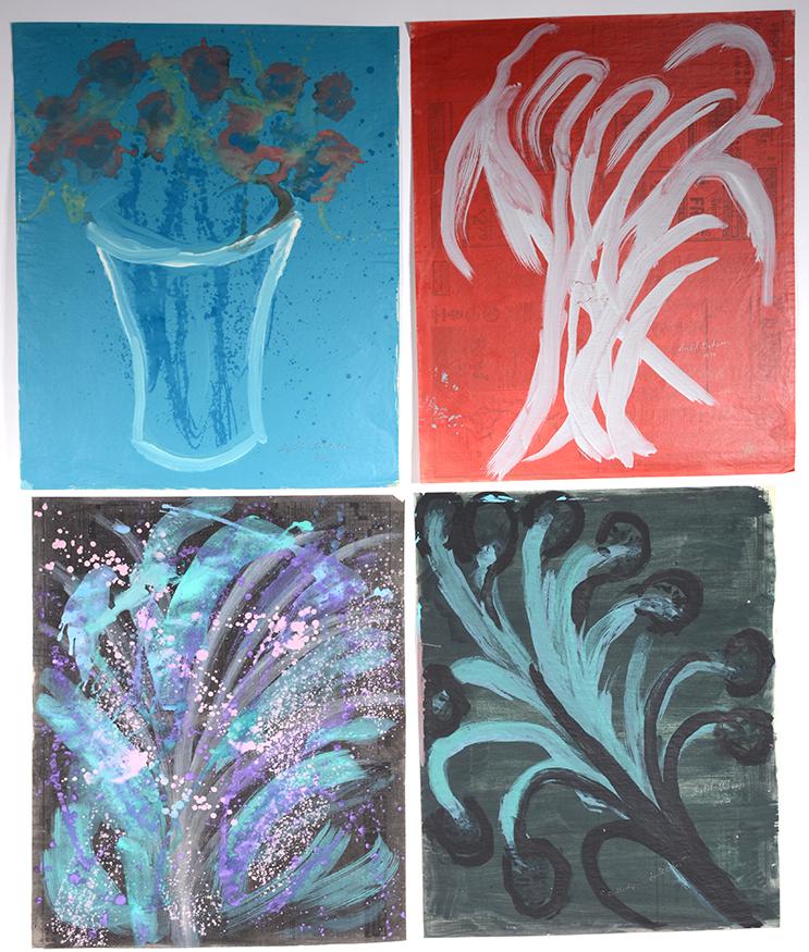 Sybil Gibson. 4 Paintings on Dark Backgrounds. (1 of 2)