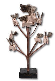 Shane Campbell. Flying Pig Tree.: Shane Campbell. Flying Pig Tree. Signed. Not dated. Carved and painted wood. Great condition. 29” w x 17”. Est. $800-1,200. Ship: $150