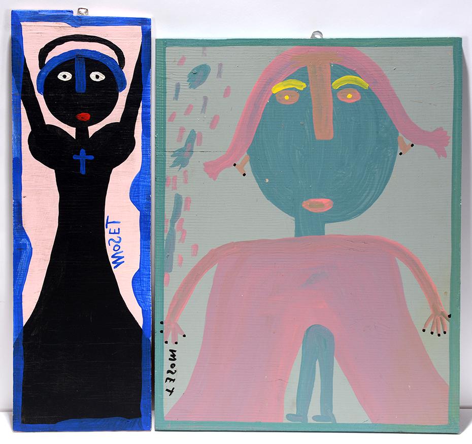 Mose Tolliver. Pair of Portraits.: Mose Tolliver. Pair of Portraits. Signed. Not dated. Paint on board. Great condition. Largest is 17” x 23”. Est. $200-400. Ship: $45