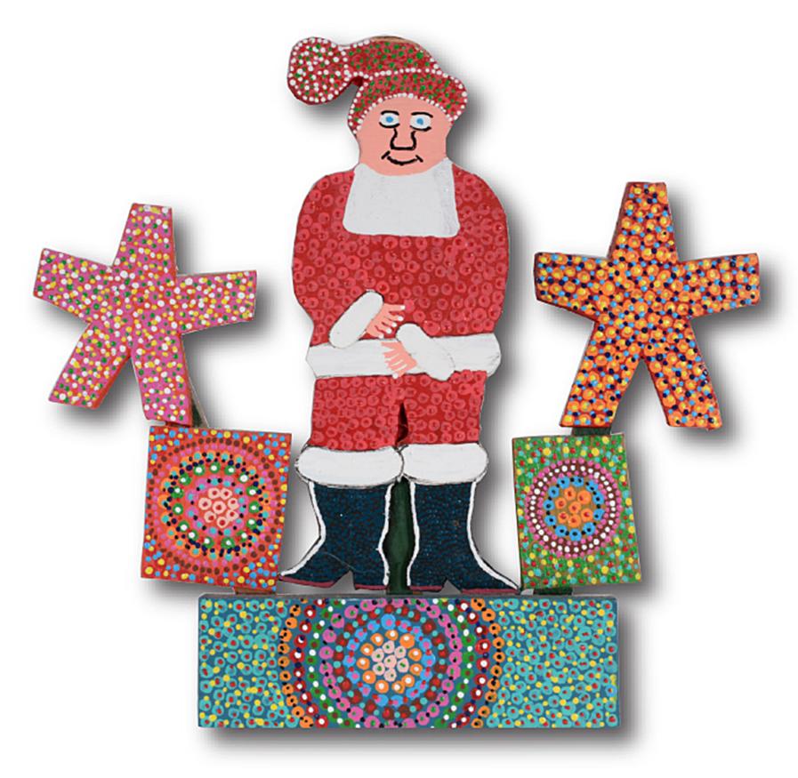 James Harold Jennings. Santa.: James Harold Jennings. Santa. 1995. Signed on verso. Painted wood. 14.75” w x 14” h x 1” d. Excellent condition. Est. $300-500. Ship: $45