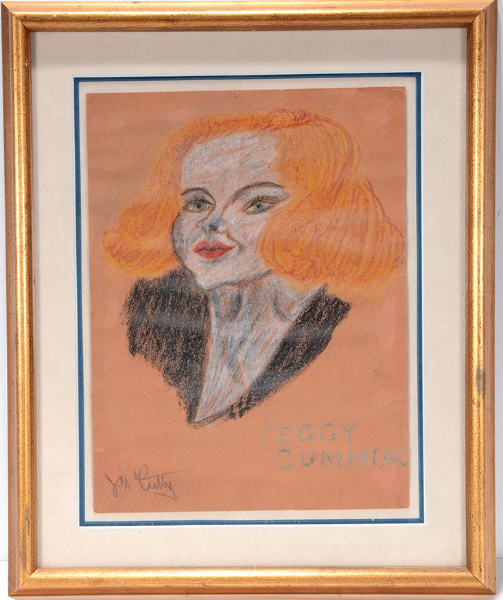 Justin McCarthy. Peggy Cummins.: Justin McCarthy. Peggy Cummins. c. 1940’s. Signed and titled. Crayon on paper. Excellent condition. 13” x 16” with frame. Provenance: Collection of Georgine & Jack Clarke. Est. $300-
