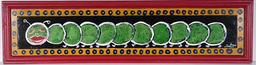 Scott. Centipede.: Scott. Centipede. 2016. Signed and dated. Paint on board with magazine cutout eyes. Great condition. 41” x 10.5”. Proceeds to benefit The Paradise Garden Foundation. Est. $100-200. S