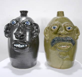 Jerry Brown. Four Gallon Face Jugs.: Jerry Brown. (1942- 2016 - AL).Four Gallon Face Jugs.1989-1992. Signed and dated.Mint condition.Average size is 16” h.Provenance: Georgine and Jack Clarke.Est. $300-600. Ship: $125