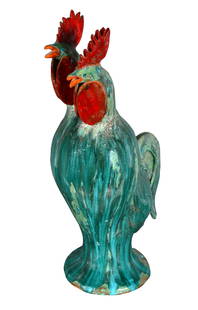 Charlie West. 2 Headed Glazed Rooster.: Charlie West.Two Headed Beautifully Glazed Rooster.1999. Signed and dated.Mint condition.18” h.Est. $400-800. Ship: $125