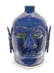 Edwin Meaders. Crying Eye Alien Face Jug.: Edwin 'Nub' Meaders (1921-2015)Crying Eye Alien Face Jug.1993. Signed and dated.Mixed glaze.Mint condition.11”&#8200;h.Est. $800-1,200. Ship: $65