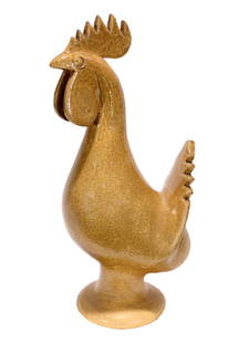 Edwin Meaders. Mustard Yellow Rooster.: Edwin 'Nub' Meaders (1921-2015)Rare Mustard Yellow Glazed Rooster.1989. Signed and dated.Mint condition.16” h.Est. $800-1,200. Ship: $75