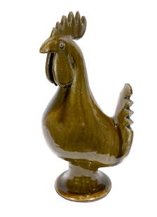 Edwin Meaders. Ash Green Rooster.: Edwin 'Nub' Meaders (1921-2015)Ash Green Glazed Rooster.1990. Signed and dated.Mint condition.16” h.Est. $500-800. Ship: $85