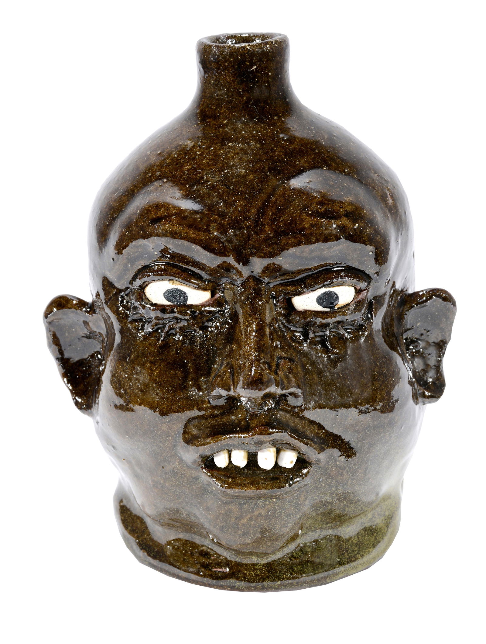Lanier Meaders. Gap Tooth Dated Face Jug.: Lanier Meaders (1917-1998)Gap Tooth Face Jug Dated, 1978.1978. Signed and dated.(Lanier rarely dated his work).Mint condition.9” h.Est. $800-1,200. Ship: $55