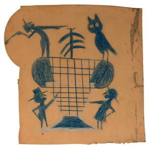 Bill Traylor. 4 Figures & Basket In Blue.