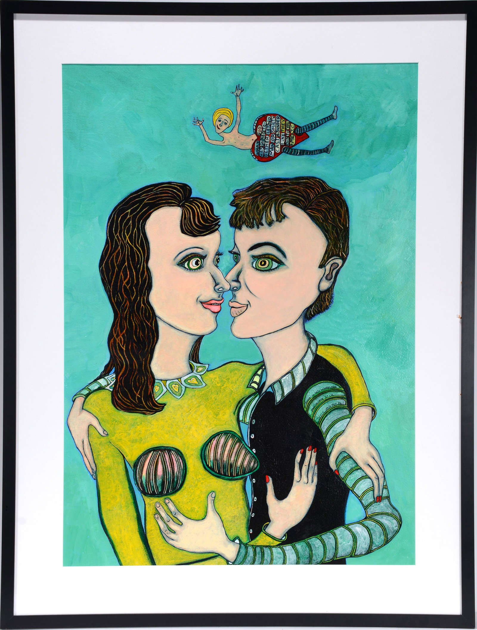 Jane In Vain Winkelman. Like They Did To You, Me & JC.: Jane In Vain Winkelman. (1949-2012) Like They Did To You & Me, J.C. Paint and ink on paper. Image is 24.5Â” w x 35Â” h. Frame is 33Â” w x 44.5Â” h. Extra Large Masterpiec