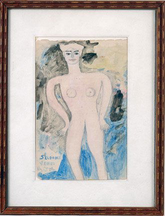 Justin McCarthy. Seldom's Venus: Pencil and watercolor on paper. Image is 5.5" x 8.5". Frame is damaged. Est. $300-500. Ship: $25