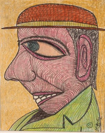 Ted Gordon. Profile of British Man.: Ink and crayon on paper. Signed and dated, 1980. 8" x 10". Matt is 16" x 16". No frame. Excellent condition. Provenance: The William Jamison Collection. Est. $300-500. Ship: $30
