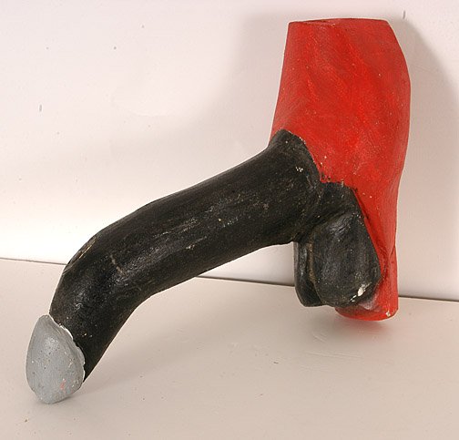 Jeff Williams. Phallic Sculpture: Carved and painted wood. Initialed. 12.5" x 5" x 11.5". Minor paint scuffs, but otherwise excellent condition. Provenance: N.C. Weslyan College. Est. $200-300. Ship: $45
