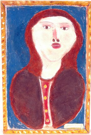 Jimmy Lee Sudduth. Fair Faced Woman.: Paint and mud on canvas. 20" x 30". Provenance: Dr. Kurt Gitter. Est. $800-1,200. Ship: $35