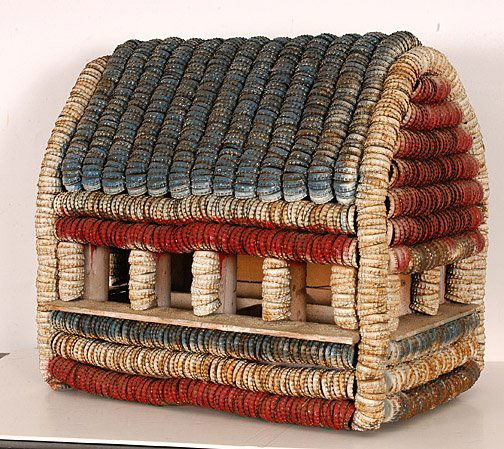 Clarence Woolsey. Horse Barn.: Paint on bottlecap and wood construction. 18" x 11" x 16". Excellent condition. Provenance: Shelley Zegart. Est. $500-1,000. Ship: $75