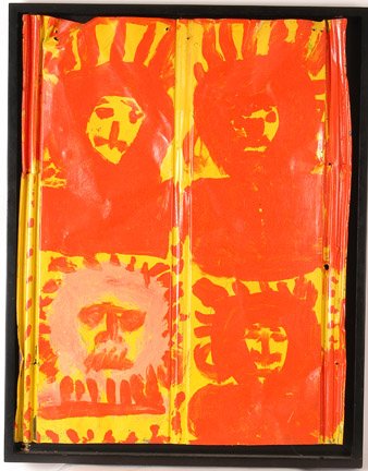 Mary T. Smith. Four Faces.: Latex on tin. 26" x 34". Nice shadowbox frame is 28.5" x 36.5". Provenance: Ricco-Maresca Gallery, NY. Signed. Est. $1,500-2,000. Ship: $45